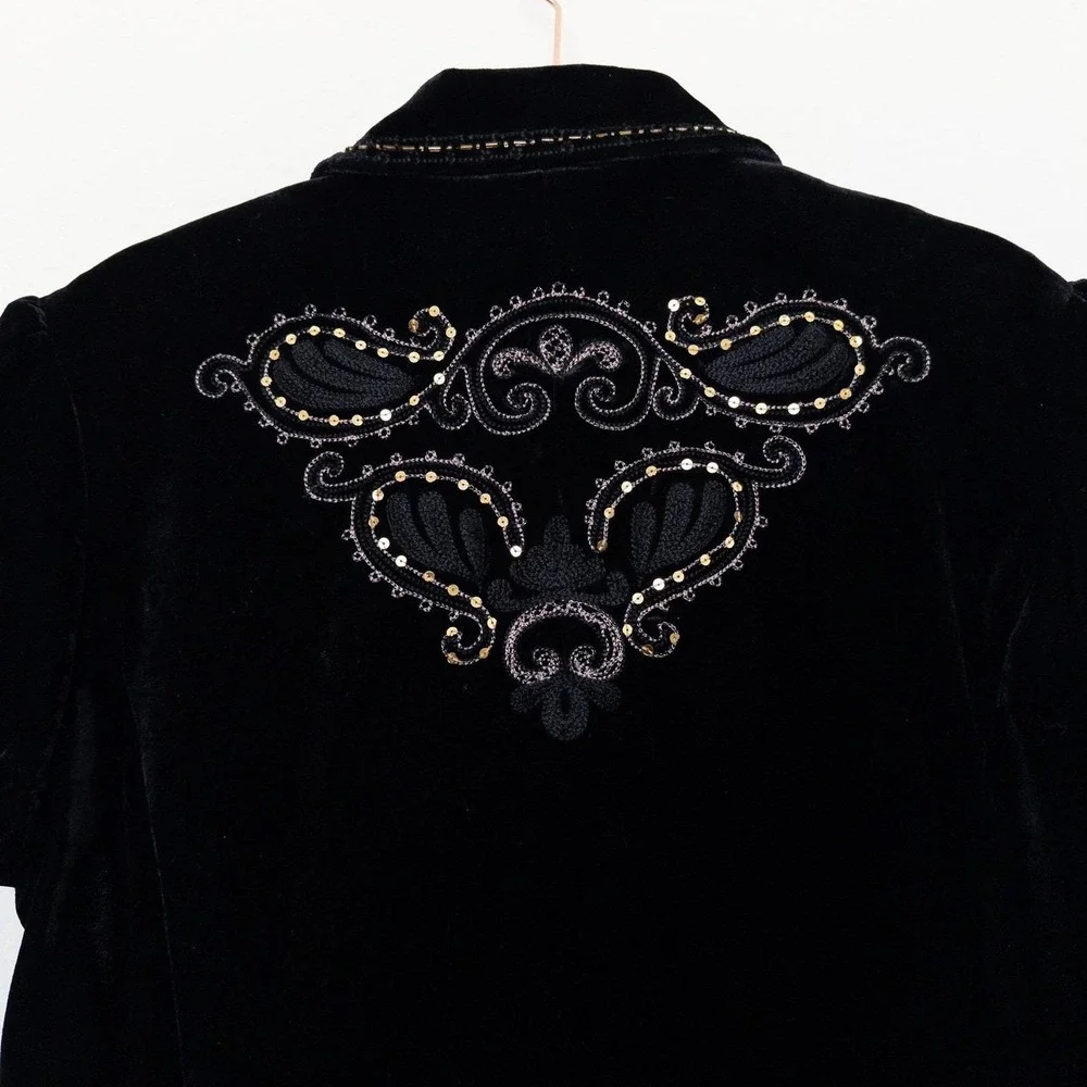 Y2K‎ Cotton Candy Womens Velvet Blazer M/L Black Beaded Embroidered Whimsigoth